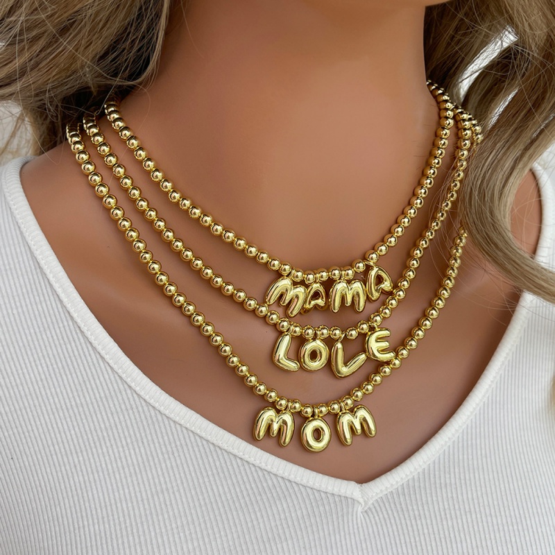 Gold 3 Copper Letter Love Beaded Necklace (6mm)