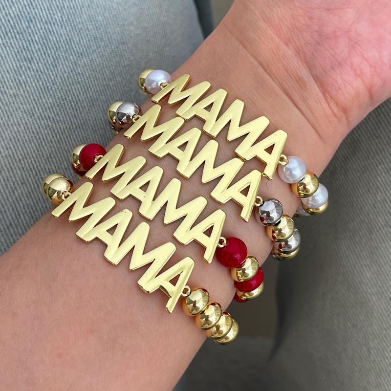 Red Copper Letter Mama Beaded Braided Color Matching Bracelet (8mm)