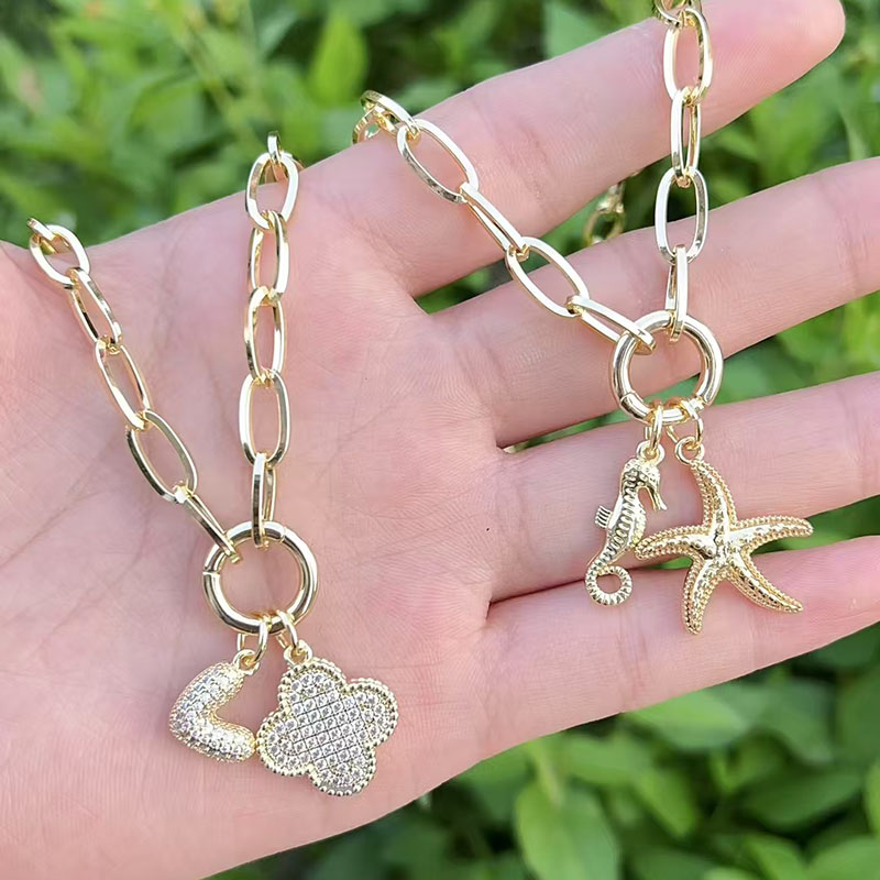 Collar De Estrella De Mar Con Pétalos De Diamante Bañado En Oro Y Cobre