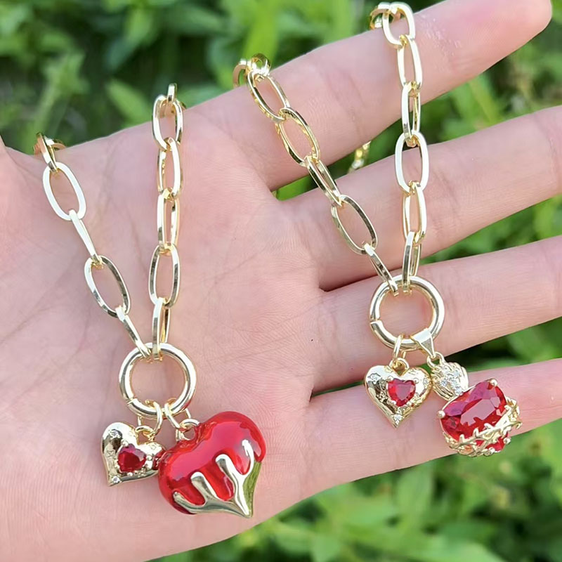 Collar De Diamantes En Forma De Corazón Bañado En Oro Y Cobre