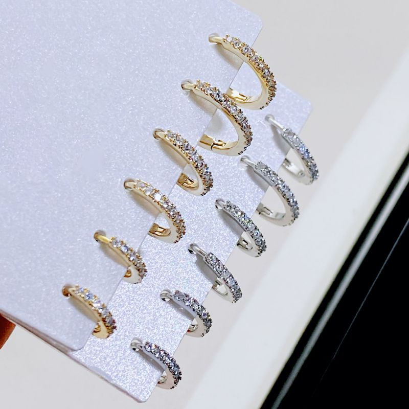 Silver (real Gold Plating To Preserve Color) Copper Diamond Round Earring Set