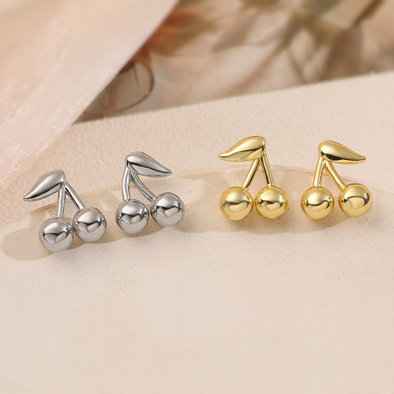 1 Pair Of White Gold Polished Cherry Earrings Copper Polished Cherry Earrings