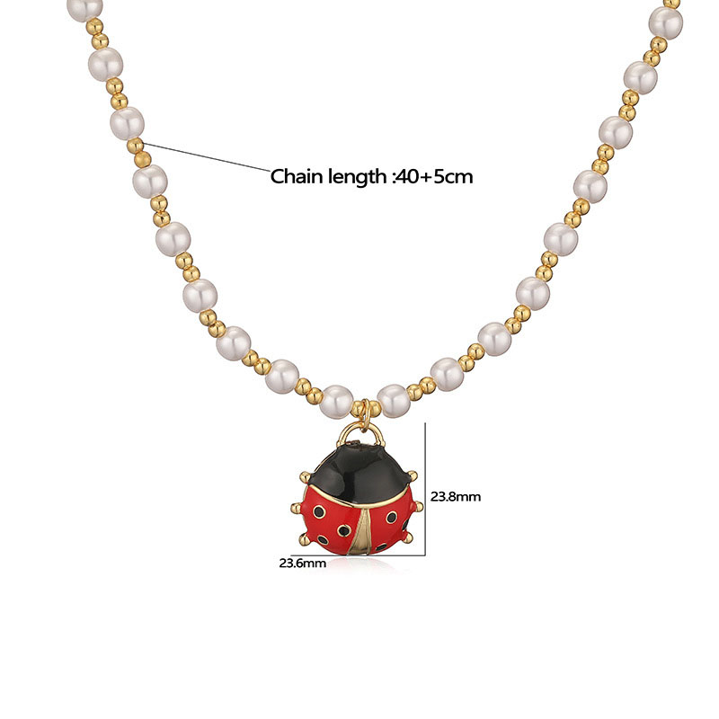 Gold Black And Red Beetle Sunflower Round Bead Necklace Copper Beetle Necklace