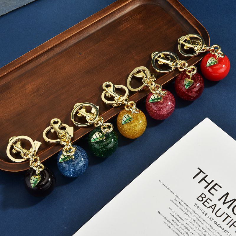 Green Leaf Apple Onion Pink Alloy Apple Keychain