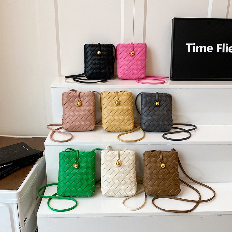 Yellow Pu Woven Square Crossbody Bag