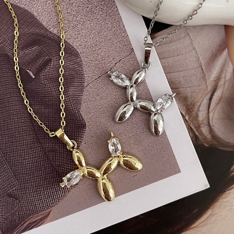 Gold Copper And Zirconia Balloon Dog Necklace
