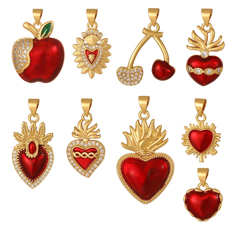 Red 1 Copper Inlaid Zircon Oil Drip Apple Accessories