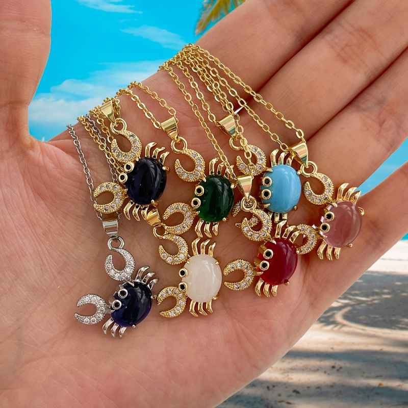 Red Copper And Zircon Crab Gemstone Necklace