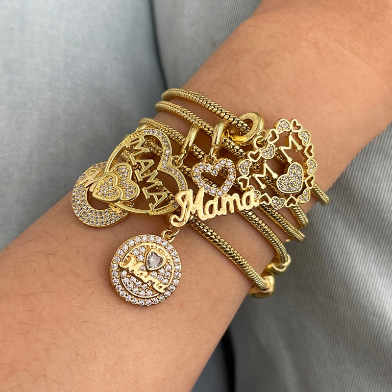 Gold 1 Copper Inlaid Zircon Mother's Day Series Love Bracelet