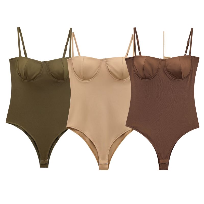 Army Green Polyester Satin Lingerie Bodysuit