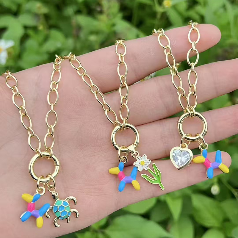 Collar Con Forma De Corazón Flor Perro Globo Tortuga Y Aceite Bañado En Oro Y Cobre