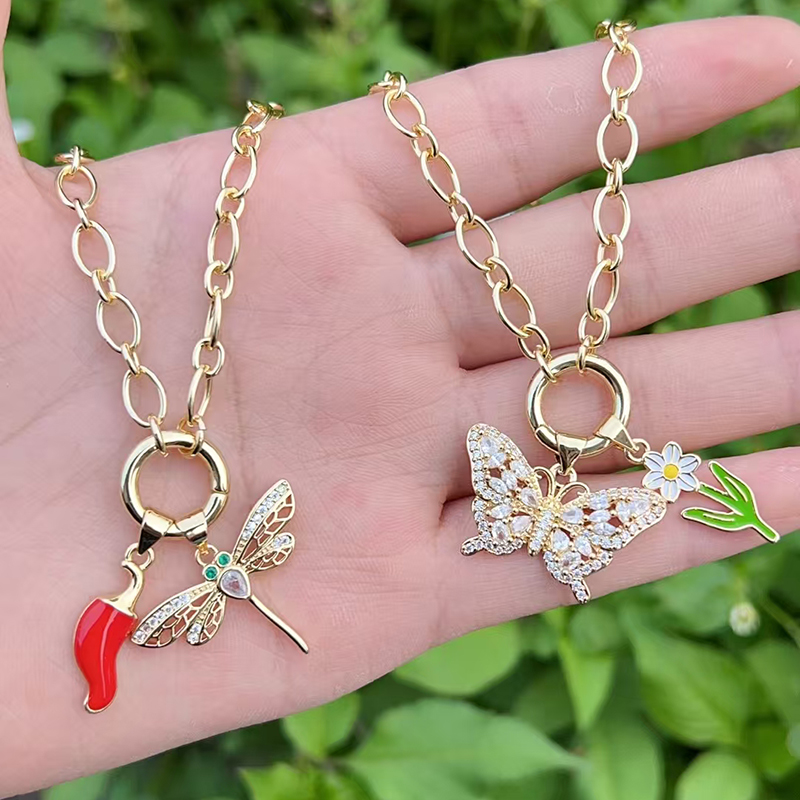 Collar De Libélula Y Chile Bañado En Cobre