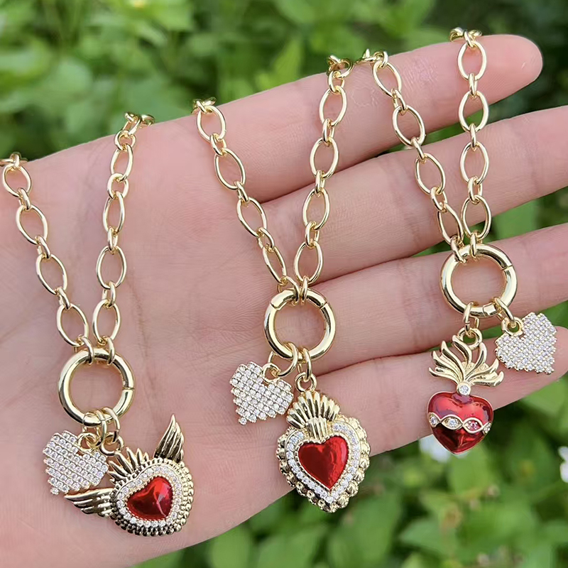 Collar Con Forma De Cereza Cola De Pez Corazón De Diamantes Y Estrella De Mar Bañado En Oro Y Cobre