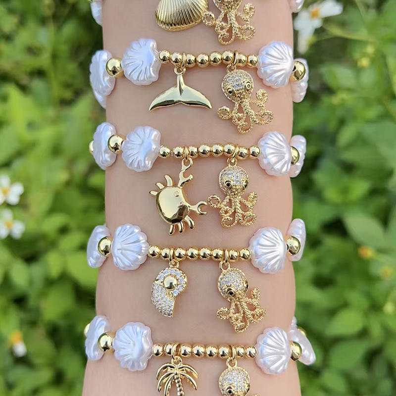 Pulsera De Concha De Perla Con Forma De Corazón Y Baño De Oro Y Cobre