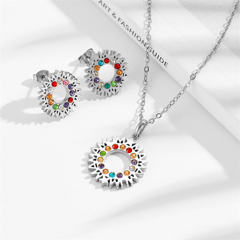 Conjunto De Pendientes Y Collar Redondos De Diamantes De Acero De Titanio