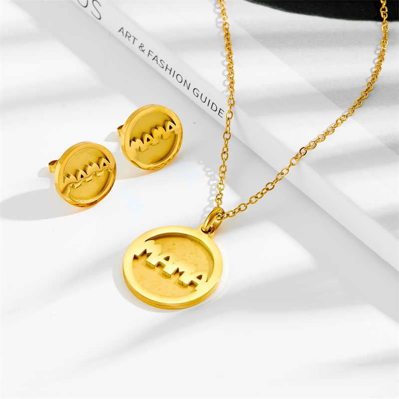 Conjunto De Pendientes Y Collar Con Letras Redondas De Acero De Titanio