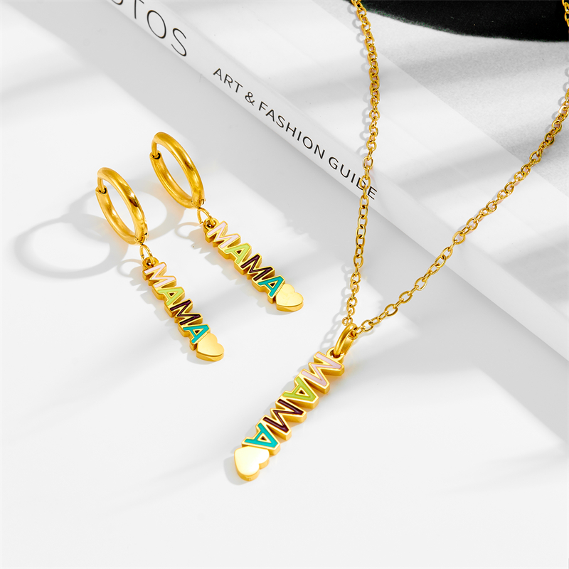 Conjunto De Pendientes Y Collar Con Letras De Corazón Y Acero De Titanio