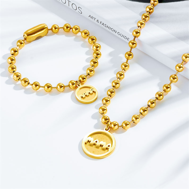 Conjunto De Pendientes Y Collar Con Letras Redondas De Acero De Titanio