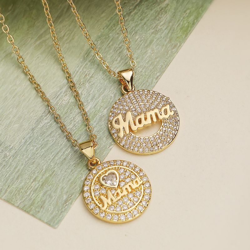 Necklace 2 Copper Plated Gold-plated Diamond Letter Round Necklace