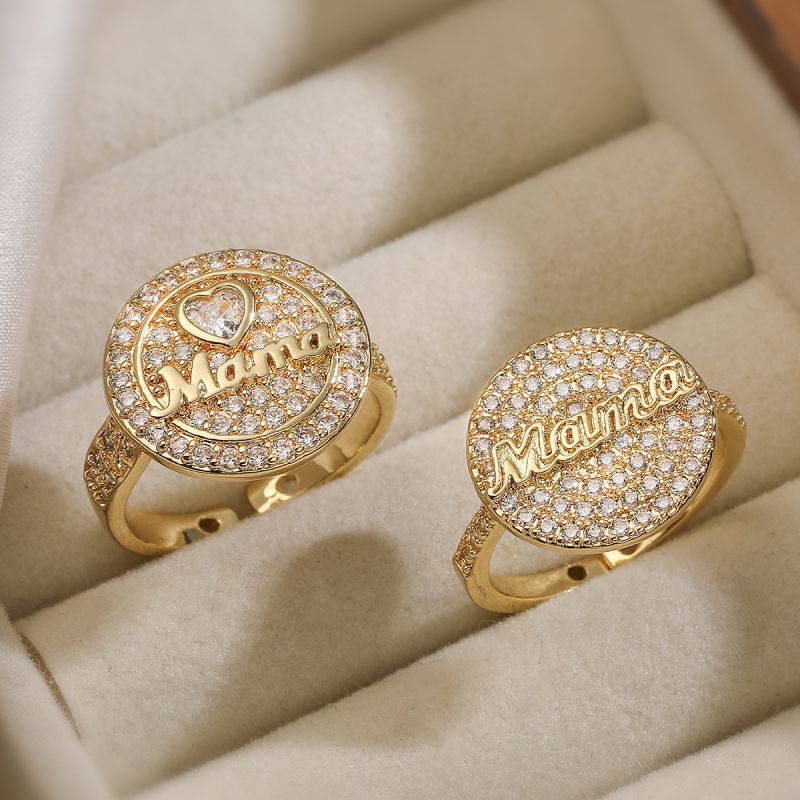 Ring 2 Copper Gold-plated Zirconium Letter Round Ring