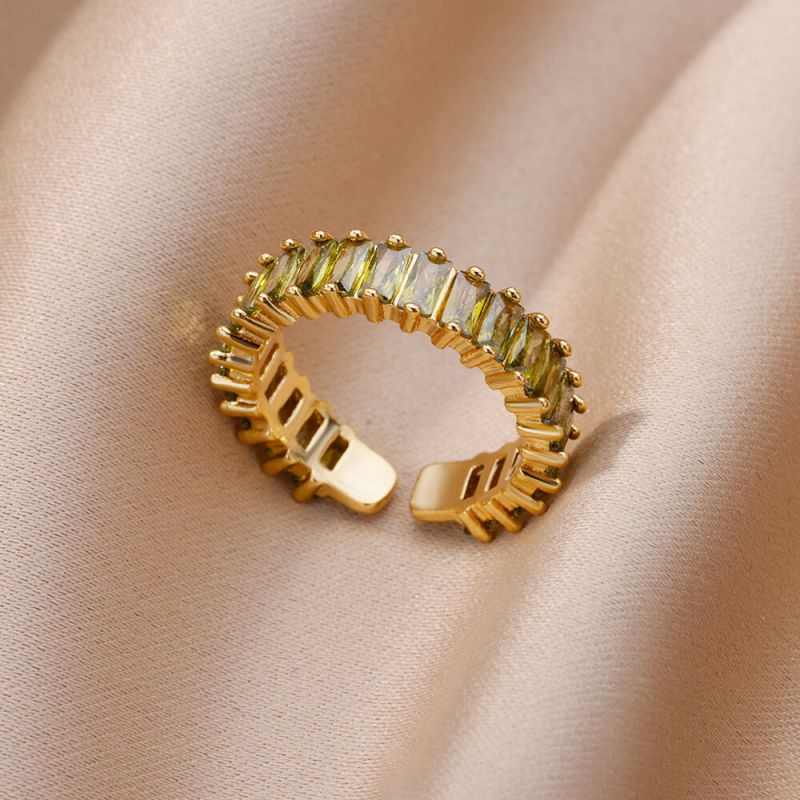 Cyan [open Adjustable Ring] Metal Ring With Square Diamond