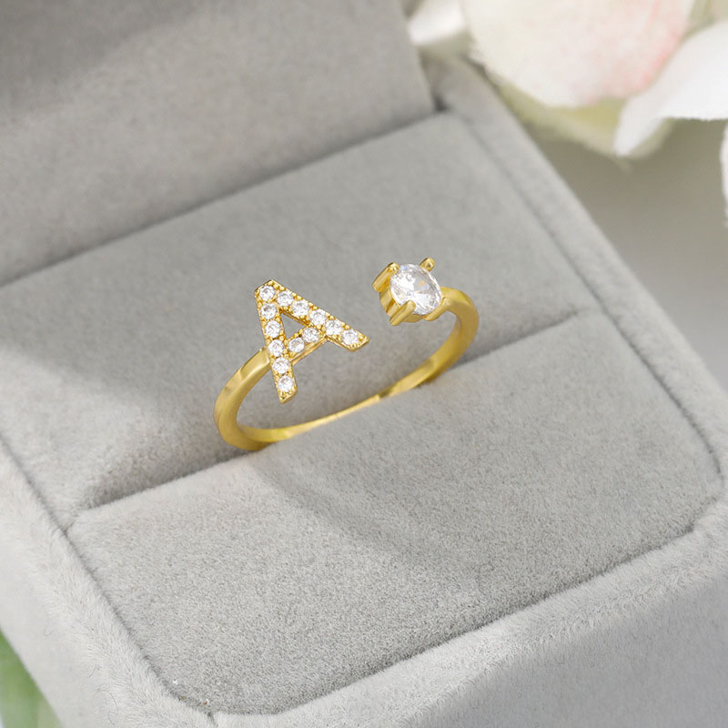 Z Stainless Steel Diamond 26 Letter Ring
