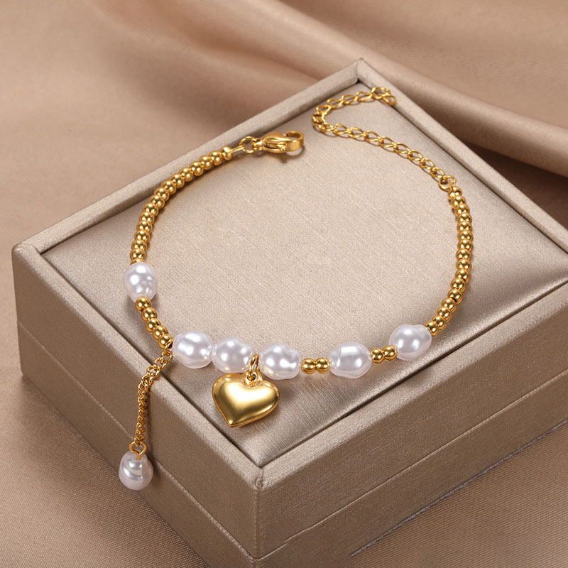 Pulsera De Acero Inoxidable Con Forma De Corazón Letra Y Flor Geométrica