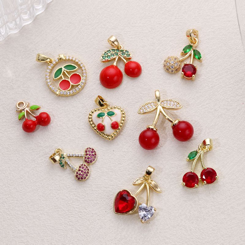 Colgante Geométrico De Cereza De Cobre Bañado En Oro Y Diamantes (sin Cadena)