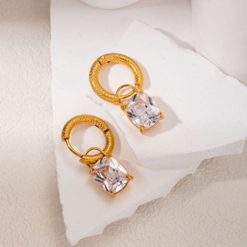 Pendientes De Aro Cuadrados De Acero Inoxidable Con Diamantes