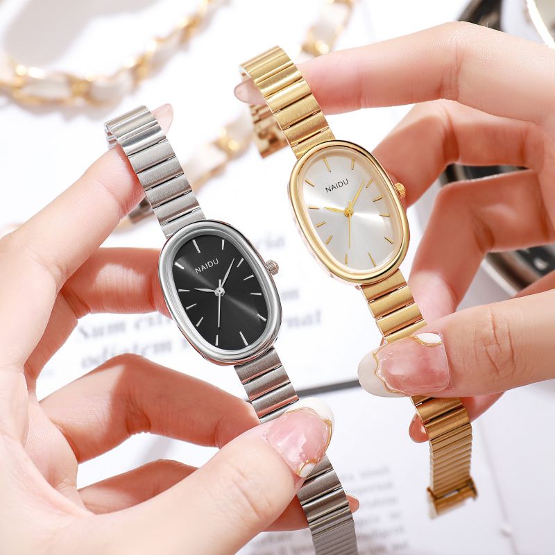 Gold Belt Gold Shell White Noodles Oval Dial Watch