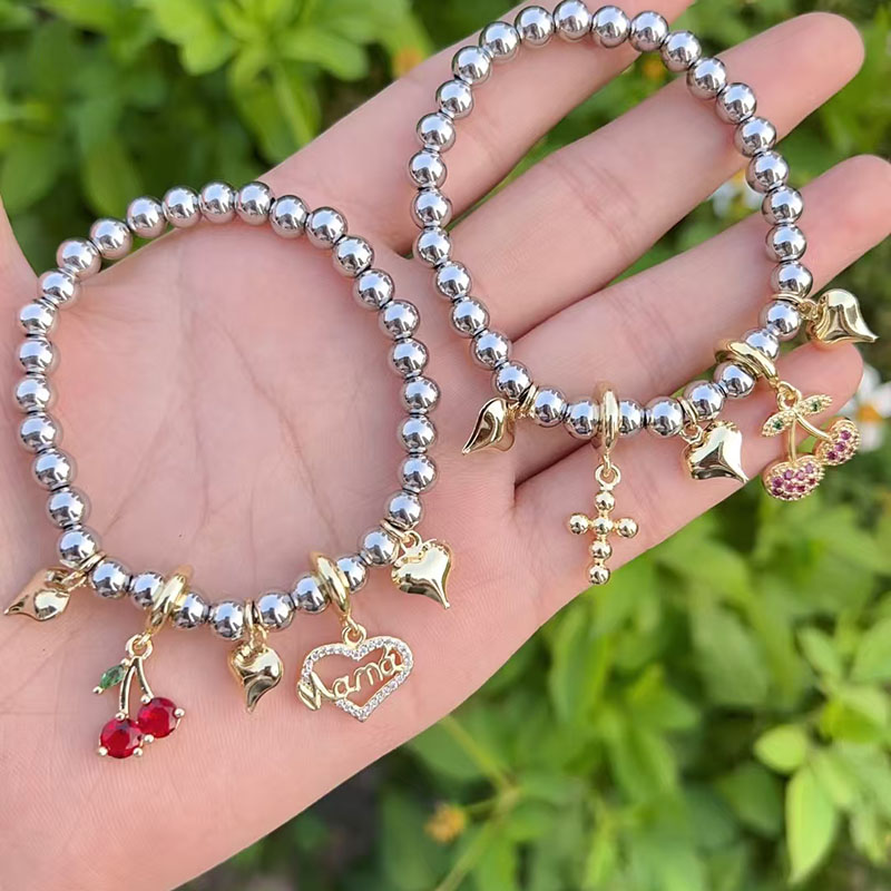 Steel Color 1 Copper Gold-plated Beaded Heart Cherry Bracelet