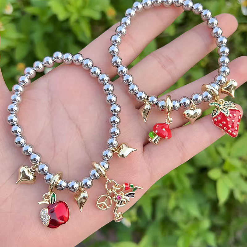 Steel Color 1 Copper Gold-plated Beaded Diamond Heart Multi-element Bracelet