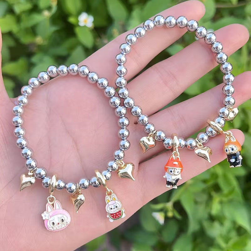 Steel Color 1 Copper Gold-plated Beaded Diamond Heart Multi-element Bracelet