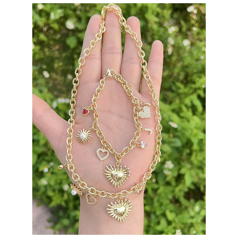 Pulsera Con Colgante De Corazón De Diamantes Bañada En Oro Y Cobre