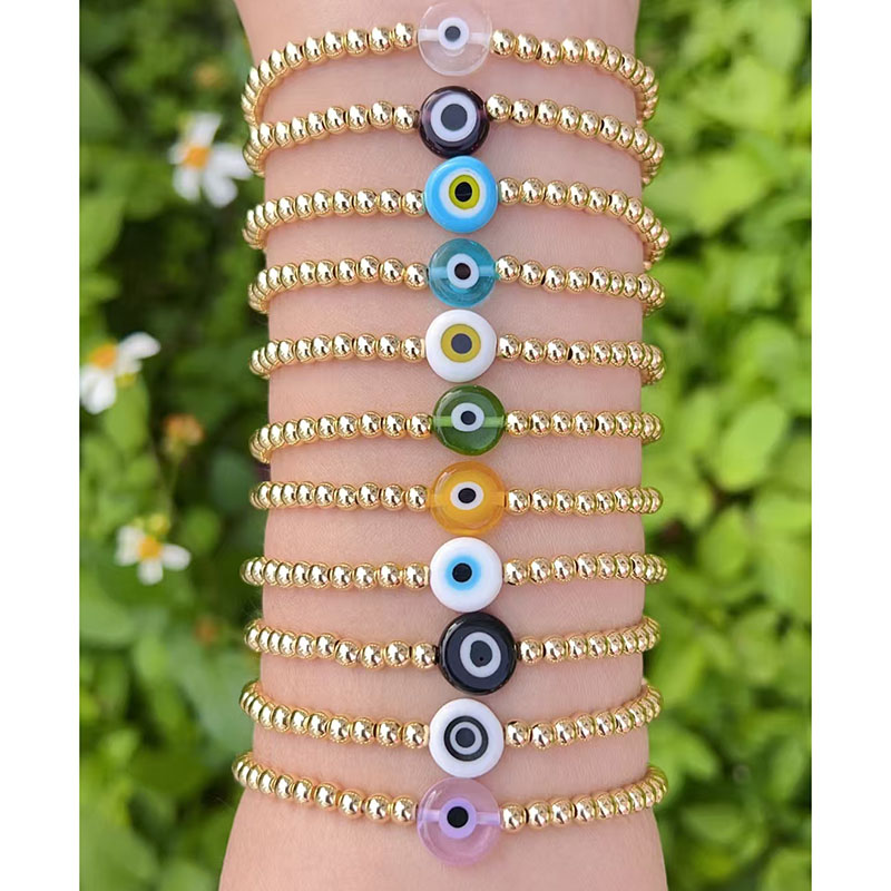 Pulsera De Ojo Con Cuentas De Cobre Bañadas En Oro