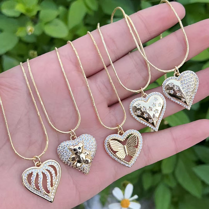 Collar De Corazón De Oro Bañado En Cobre Con Diamantes