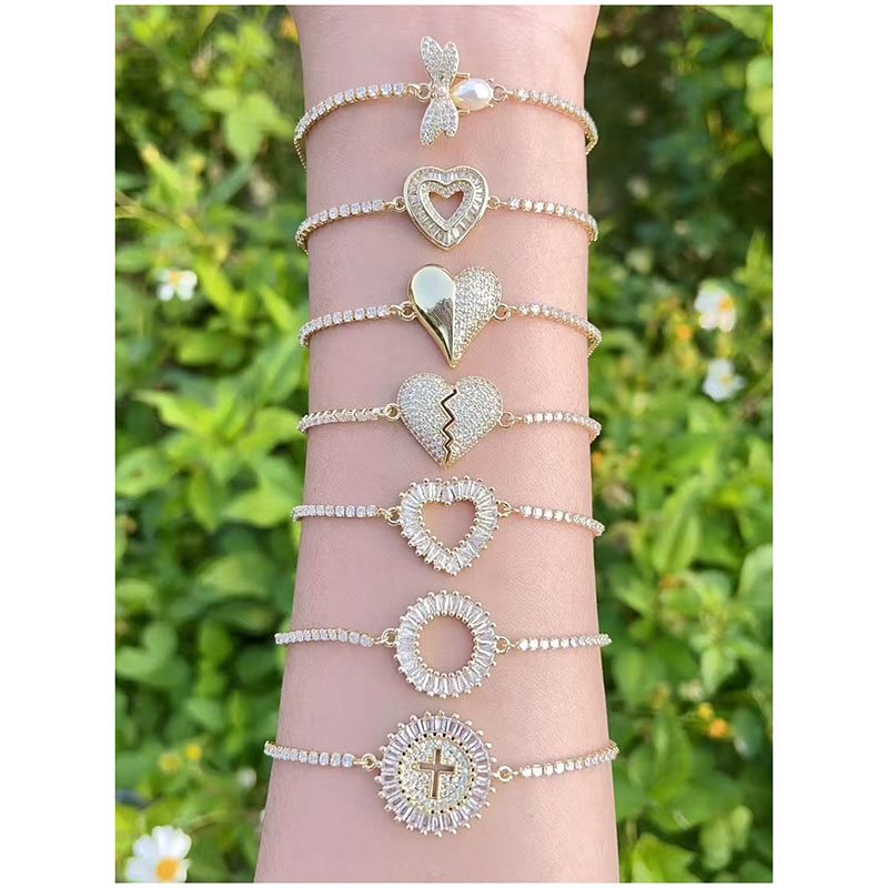 Pulsera De Cruz Con Forma De Corazón De Abeja Y Diamantes Bañada En Oro Y Cobre