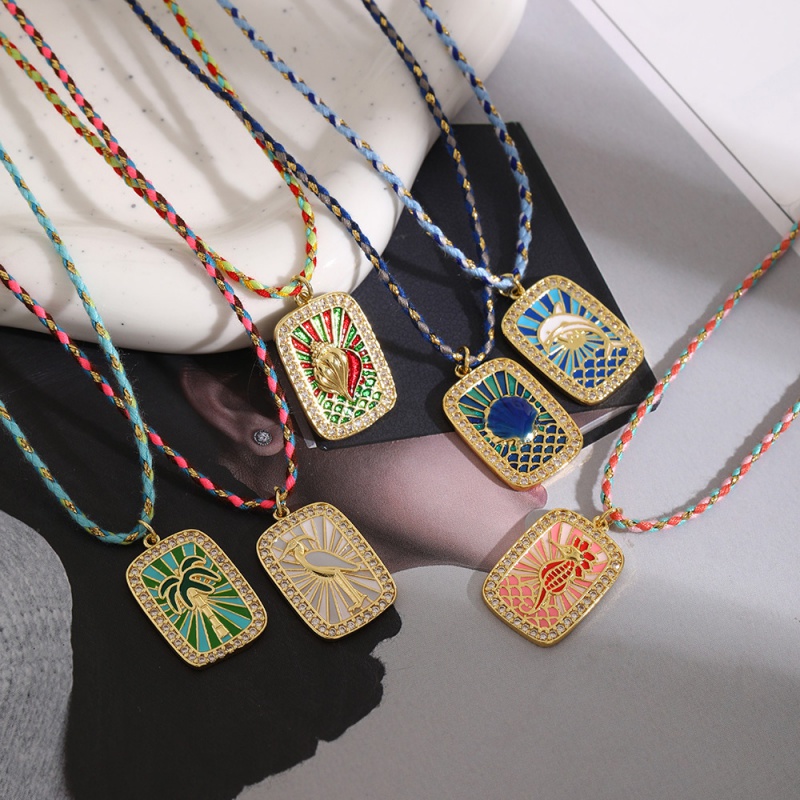 Color Copper And Zircon Oil-dripping Conch Square Braided Necklace