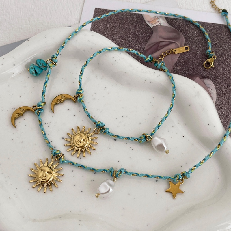 Color 1 Titanium Steel Sun Moon Natural Stone Braided Pearl Necklace