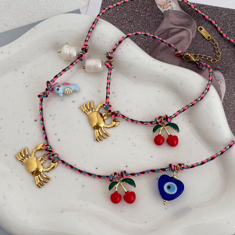 Color 1 Titanium Steel Crab Drop Oil Cherry Braided Freshwater Pearl Necklace