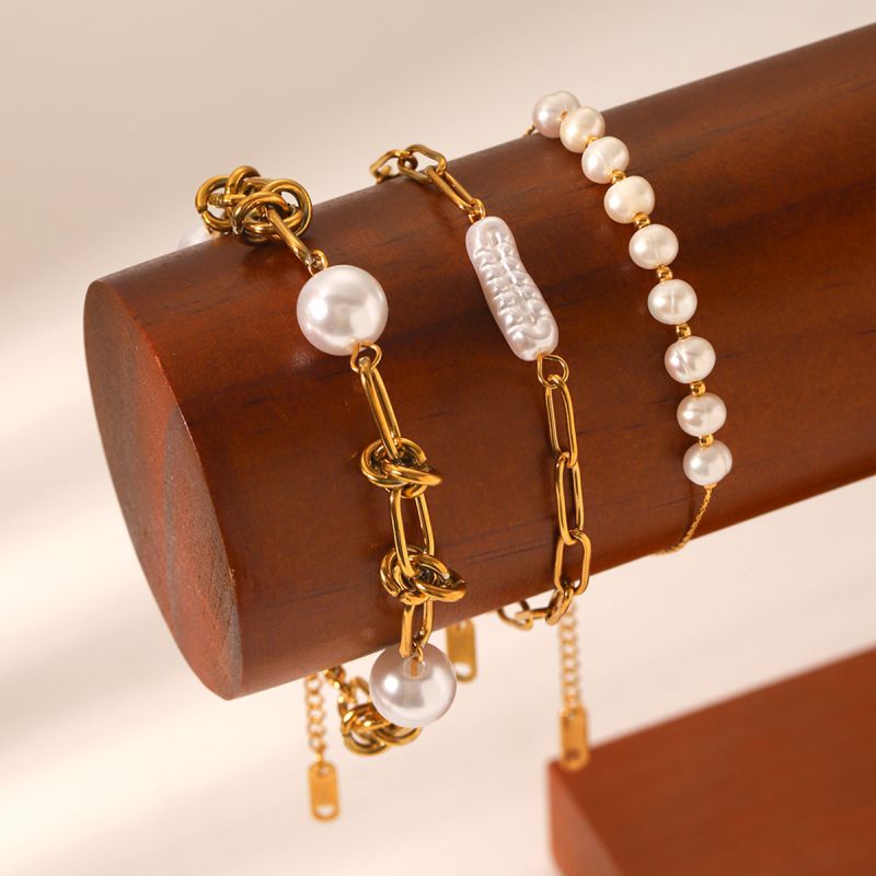 Pulsera De Perlas De Cadena De Acero Inoxidable