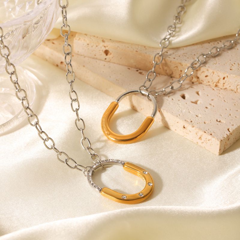 Gold And Silver 2 Stainless Steel Oval Necklace
