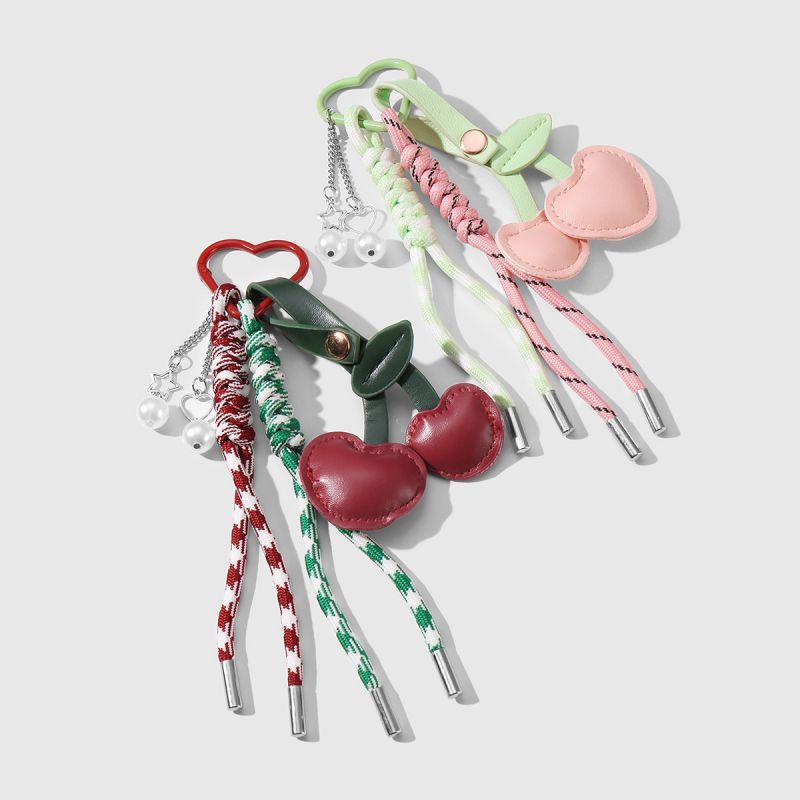 1 Wine Red Keychain Alloy Cherry Braided Keychain