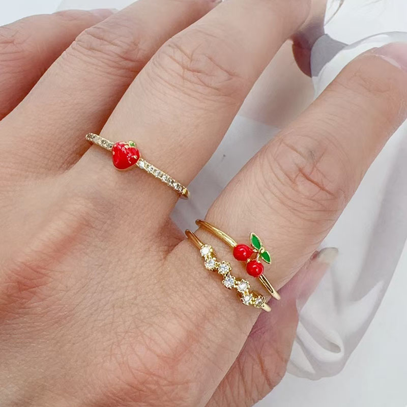 Gold 2 Gold-plated Copper And Diamond Strawberry And Cherry Ring