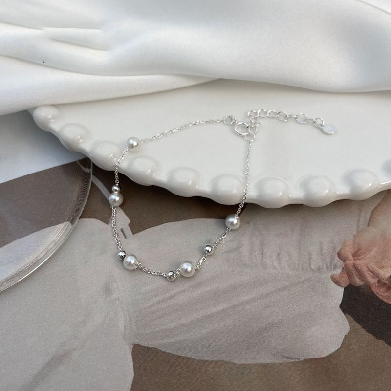 Silver Silver Pearl Chain Bracelet