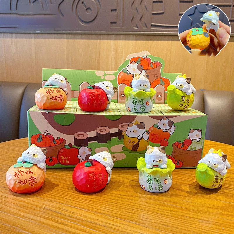 Original Wood Carving Fruit And Vegetable Cat Series Ornaments - Persimmon Ruyi Resin Fruit And Vegetable Ornaments