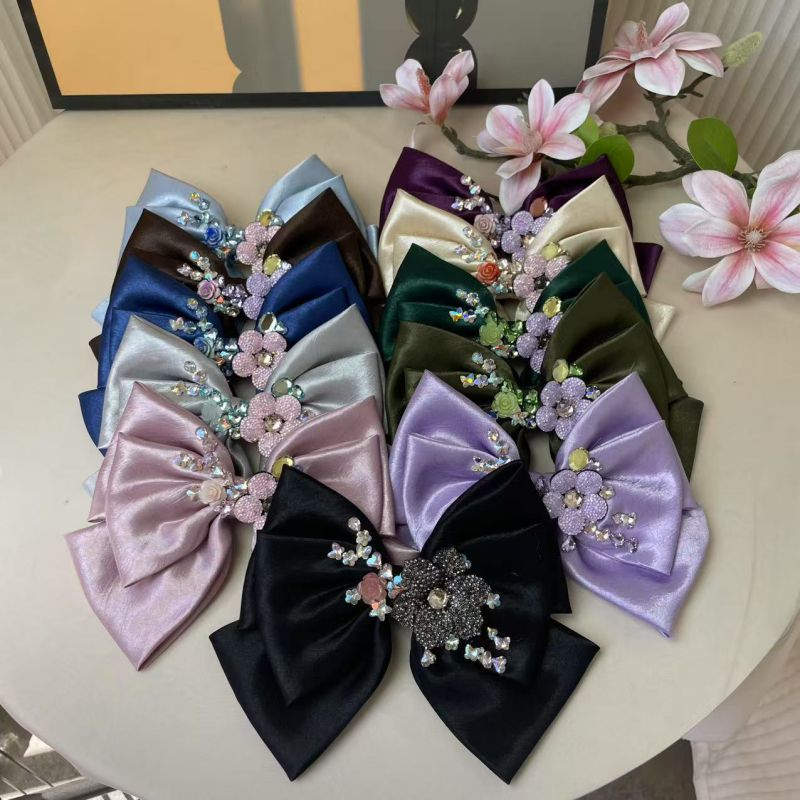 Dark Purple Fabric Diamond Bow Hairpin
