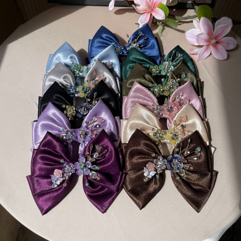 Army Green Fabric Diamond Bow Hairpin