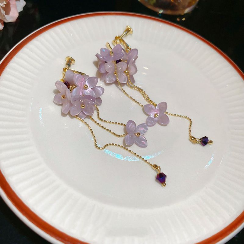 Pendientes De Clip Con Flores De Resina