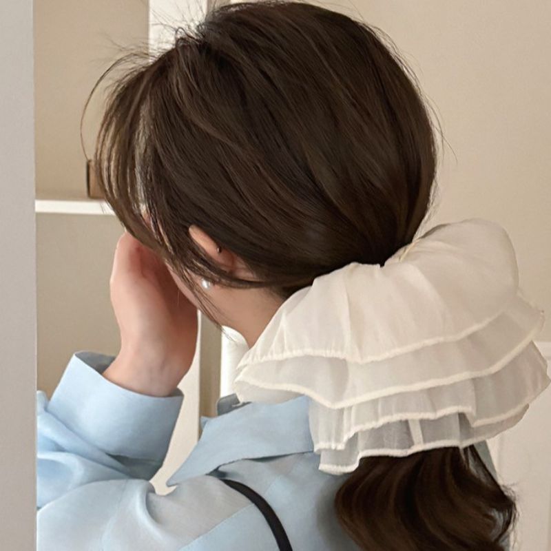 Hairband-white Fabric Pleated Hair Tie